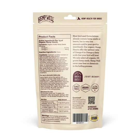 Bird Hemp Hearts - Organic, USA Grown