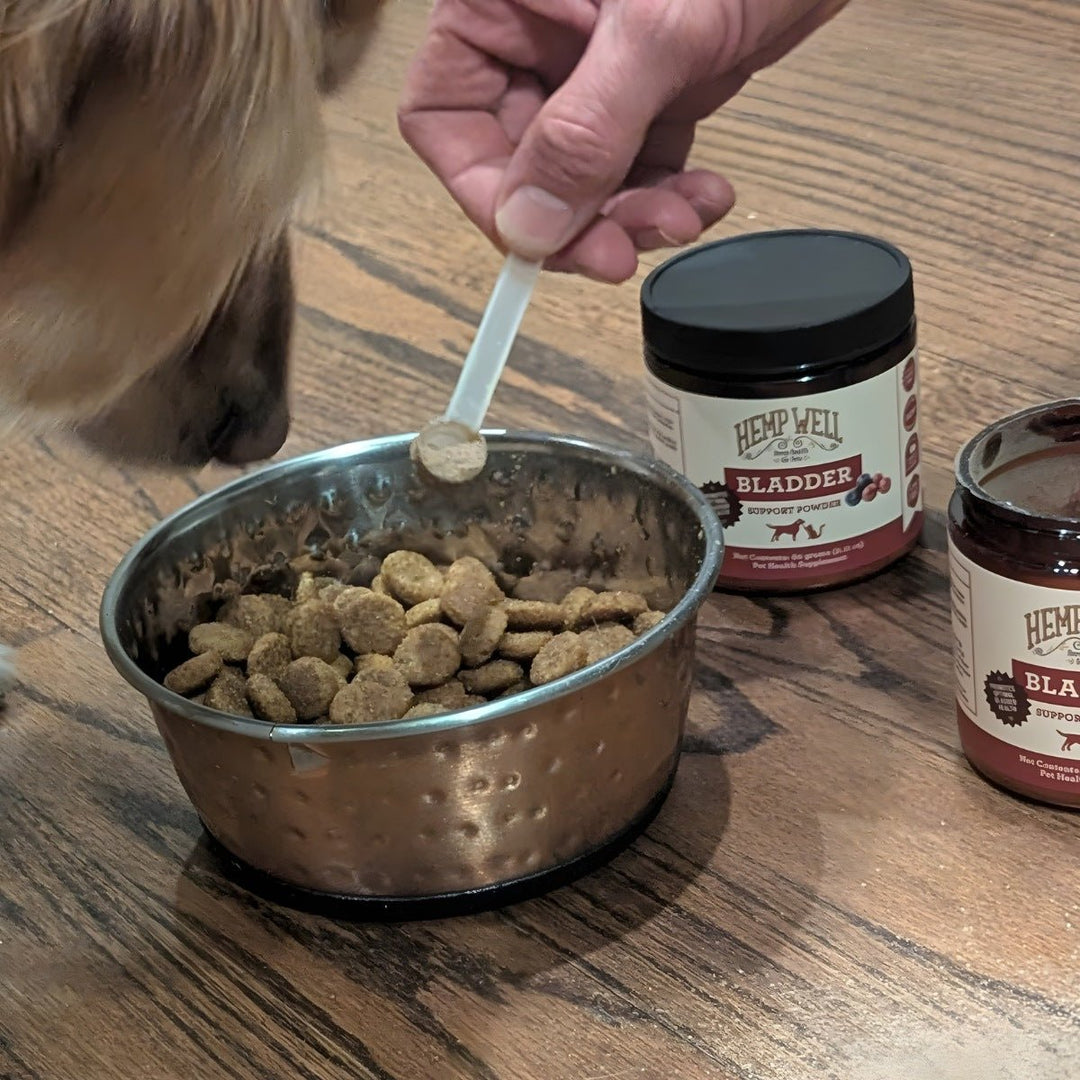 Bladder Support Powder for Dogs & Cats - Hemp Well® bladder cat dog tag4 organic over 1,000,000 pets love Hemp Well