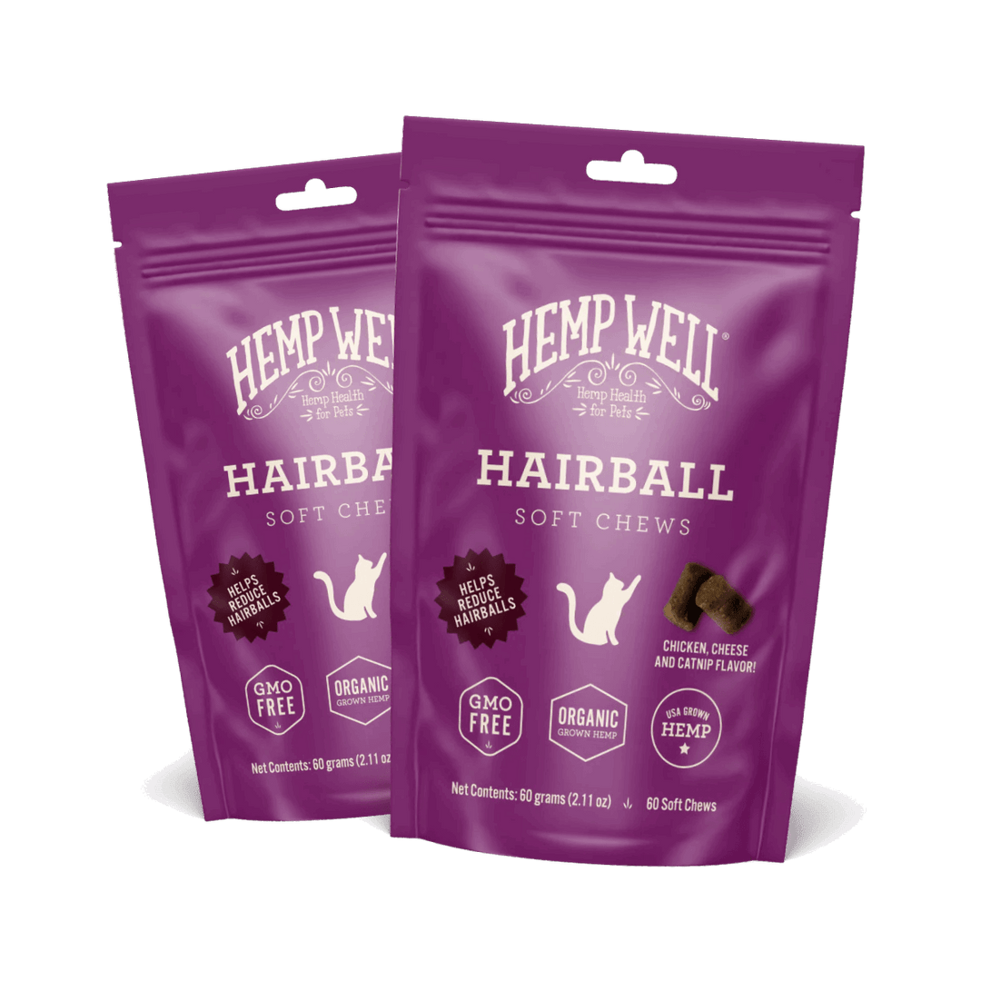 Cat Hairball Soft Chews - Hemp Well calm calming cat tag4 organic over 1,000,000 pets love Hemp Well