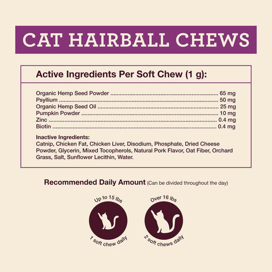 Cat Hairball Soft Chews - Hemp Well calm calming cat