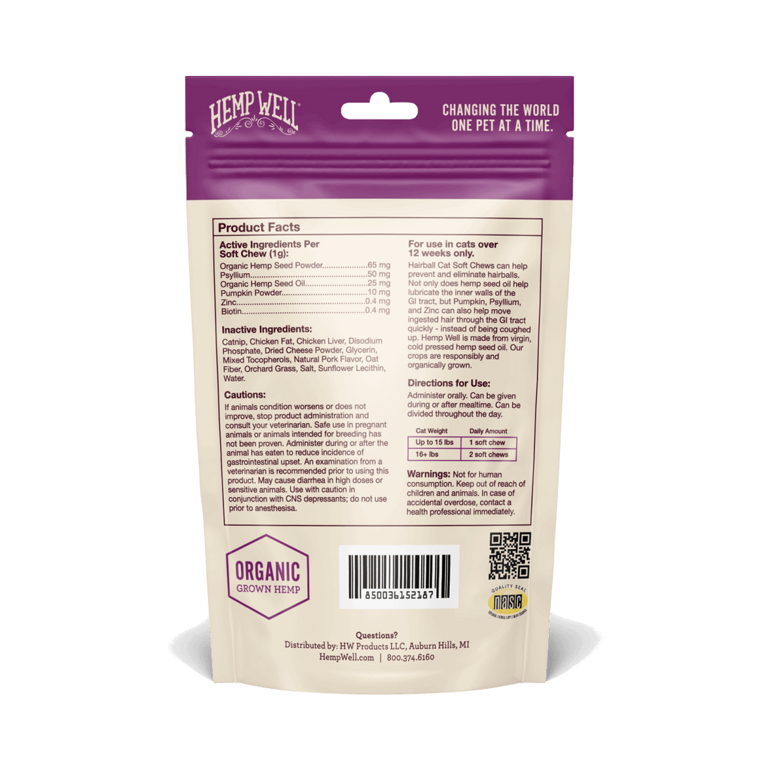 Cat Hairball Soft Chews - Hemp Well calm calming cat