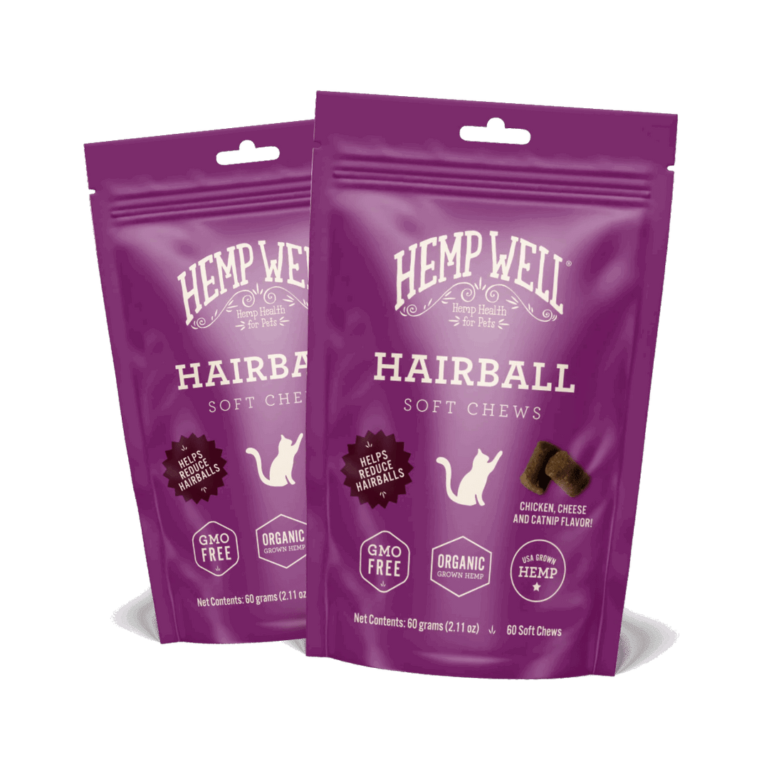 Cat Hairball Soft Chews - Hemp Well calm calming cat tag4 organic over 1,000,000 pets love Hemp Well