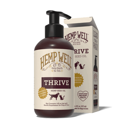 Organic USA Grown Thrive Oil for Dogs & Cats - Hemp Well anxiety reduction broad spectrum cat tag4 organic over 1,000,000 pets love Hemp Well