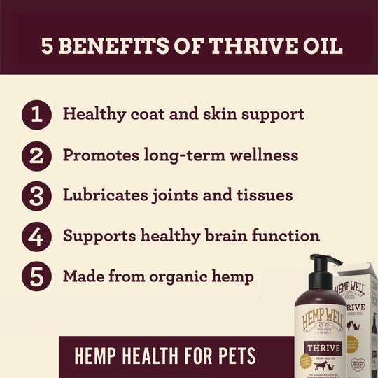 Organic USA Grown Thrive Oil for Dogs & Cats - Hemp Well® anxiety reduction broad spectrum cat tag4 organic over 1,000,000 pets love Hemp Well