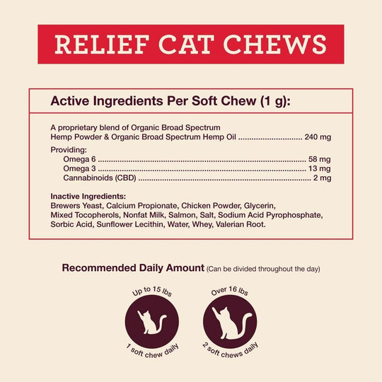 Relief (CBD) Cat Soft Chews - Hemp Well anxiety best CBD cat products calming