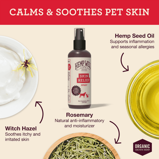 Skin Relief Spray for Itchy Dogs & Cats - Hemp Well cat dog skin tag4 organic over 1,000,000 pets love Hemp Well