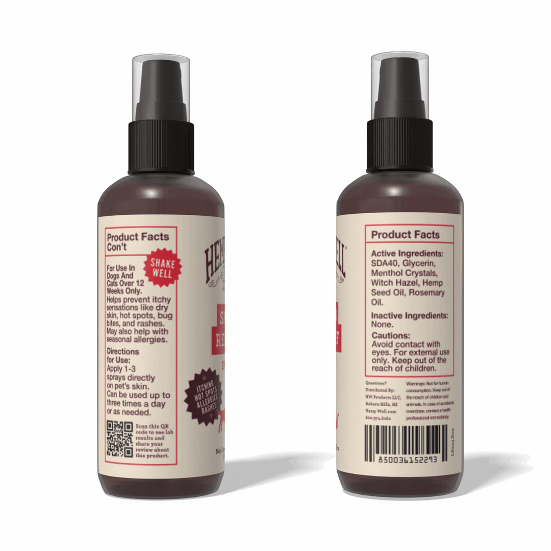 Skin Relief Spray for Itchy Dogs & Cats - Hemp Well cat dog skin tag4 organic over 1,000,000 pets love Hemp Well