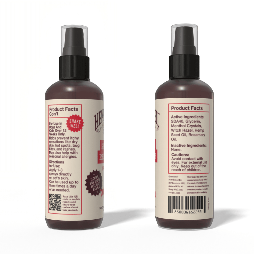Skin Relief Spray for Itchy Dogs & Cats - Hemp Well cat dog skin tag4 organic over 1,000,000 pets love Hemp Well