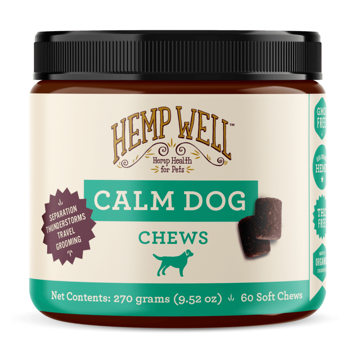 Calm Dog Soft Chews - Hemp Well. Relaxing Canine Soft Chews Infused with Organic Hemp, Chamomile, and Melatonin